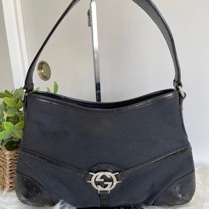Authentic Gucci Black Canvas Reins Hobo